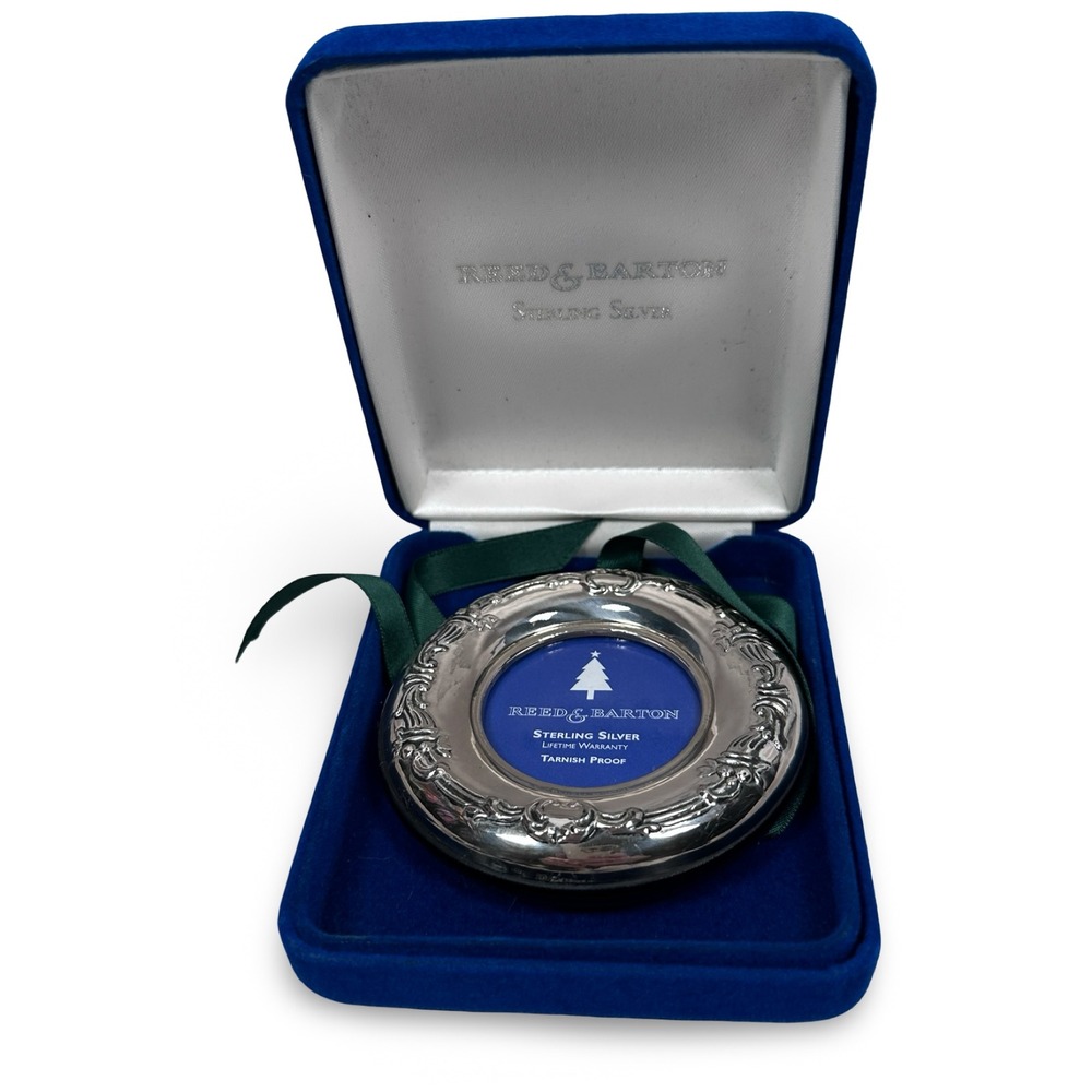 Reed & Barton Sterling Silver Round Scroll Picture Frame Christmas Ornament Box